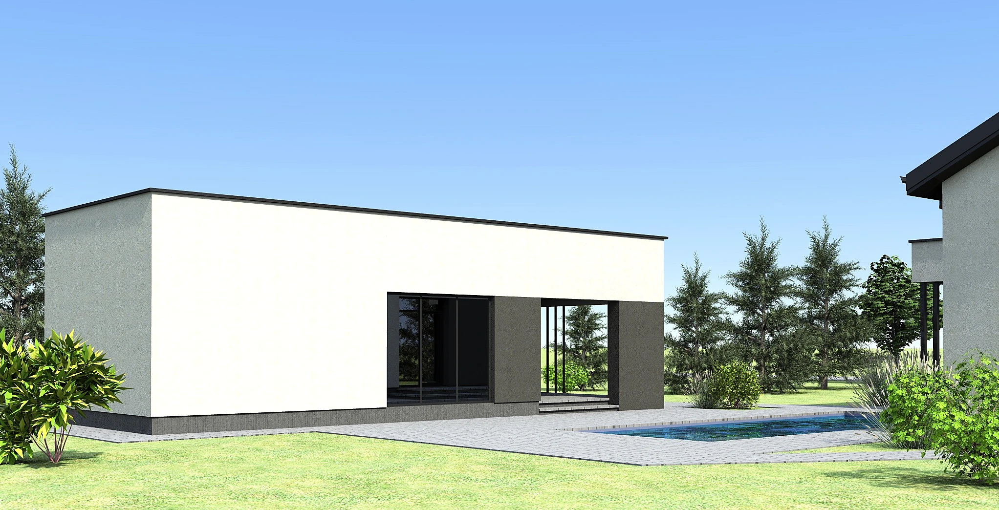 Modernus namas su terasa – architektūrinė vizualizacija